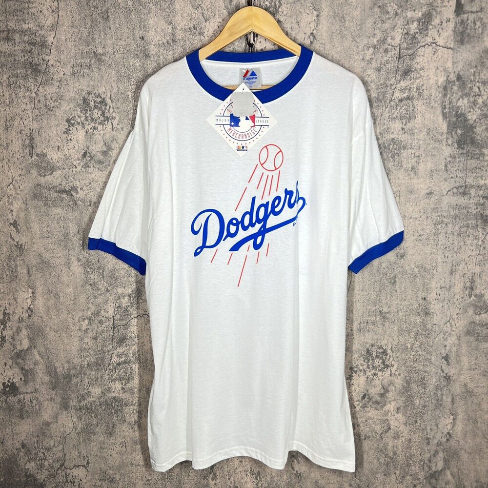 Vintage Y2K Los Angeles Dodgers Ringer T-Shirt MLB Majestic White Blue